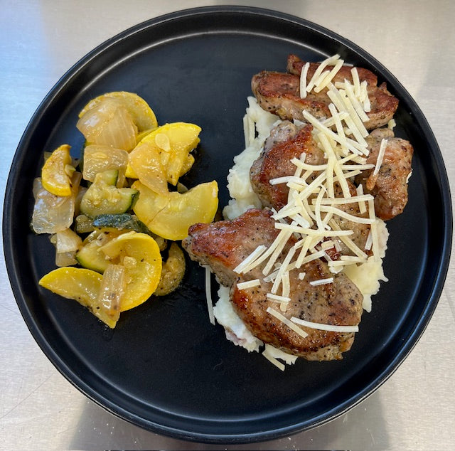 Pork Loin with Red Potatoes, Zucchini, Squash, and Onions